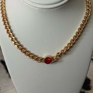 Gold Tone Chain Bracelet with Red Gemstone by Style & Co